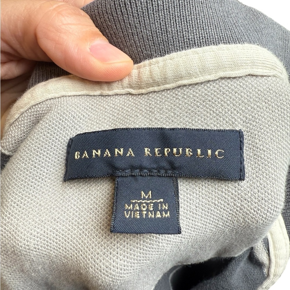 Banana Republic Mens Polo Shirts Short Sleeved Elephant logo M Gray Stripe - Picture 4 of 7